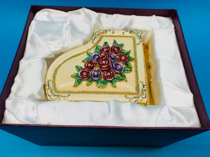 Photo 5 of 625634…   4” impulse musical jeweled and crystal enamel hinged trinket box in satin lined box 