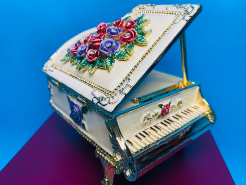 Photo 4 of 625634…   4” impulse musical jeweled and crystal enamel hinged trinket box in satin lined box 