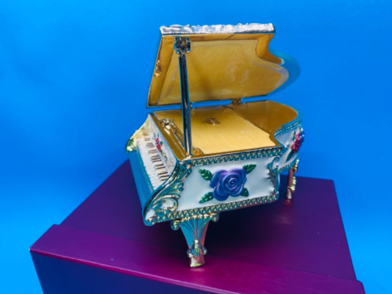 Photo 2 of 625634…   4” impulse musical jeweled and crystal enamel hinged trinket box in satin lined box 