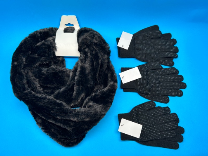 Photo 1 of 625798…faux fur infinity scarf and 3 pairs of ladies gripper gloves 