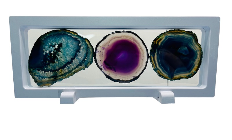 Photo 1 of 625815…3 agate slices in 9 x 4” display 