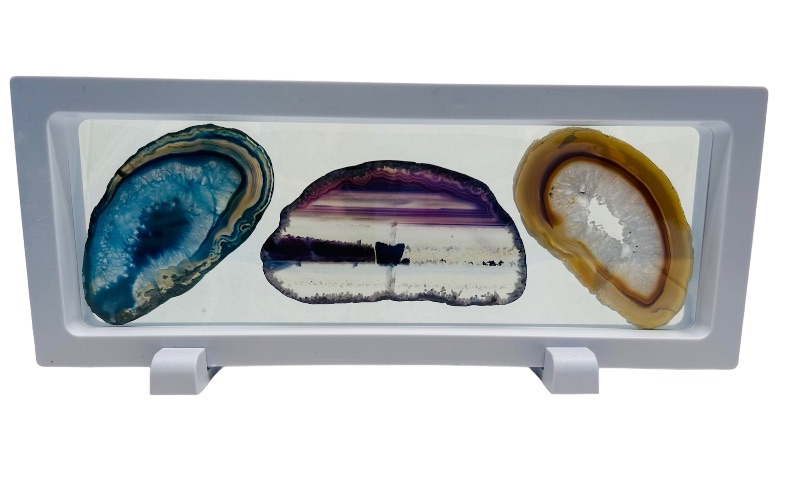 Photo 1 of 625820…3 agate slices in 9 x 4” display 