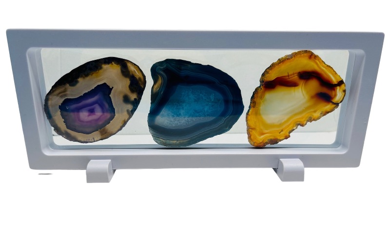 Photo 1 of 625822…3 agate slices in 9 x 4” display 