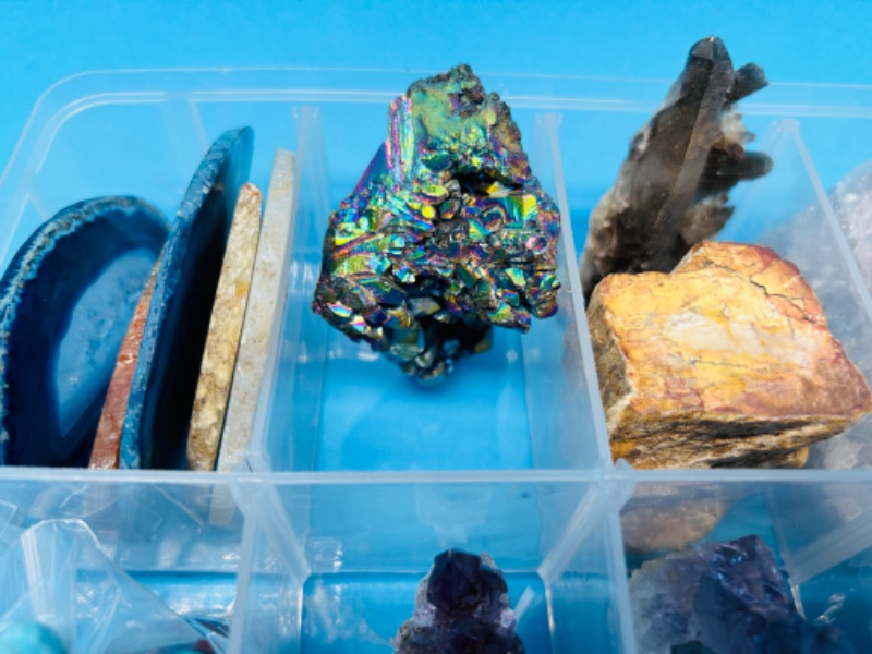 Photo 5 of 625827…rock collection in organizer- agate slices, amethyst, petrified wood, titanium, and polished 