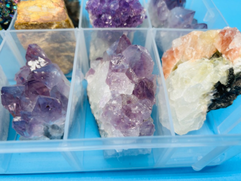 Photo 3 of 625827…rock collection in organizer- agate slices, amethyst, petrified wood, titanium, and polished 