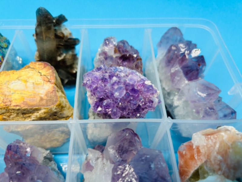 Photo 4 of 625827…rock collection in organizer- agate slices, amethyst, petrified wood, titanium, and polished 