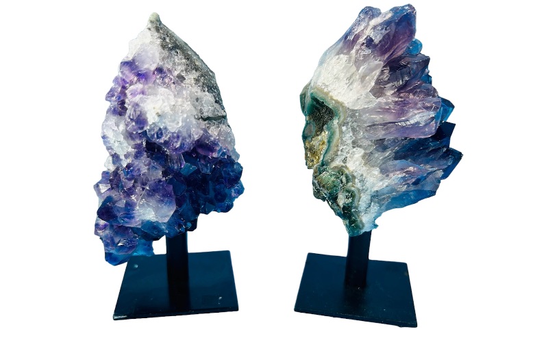 Photo 1 of 625828…2 amethyst crystal rocks on stands 4” each including stands