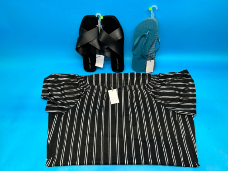 Photo 1 of 625889…ladies size M dress and 2 pairs of sandals size medium 7-8