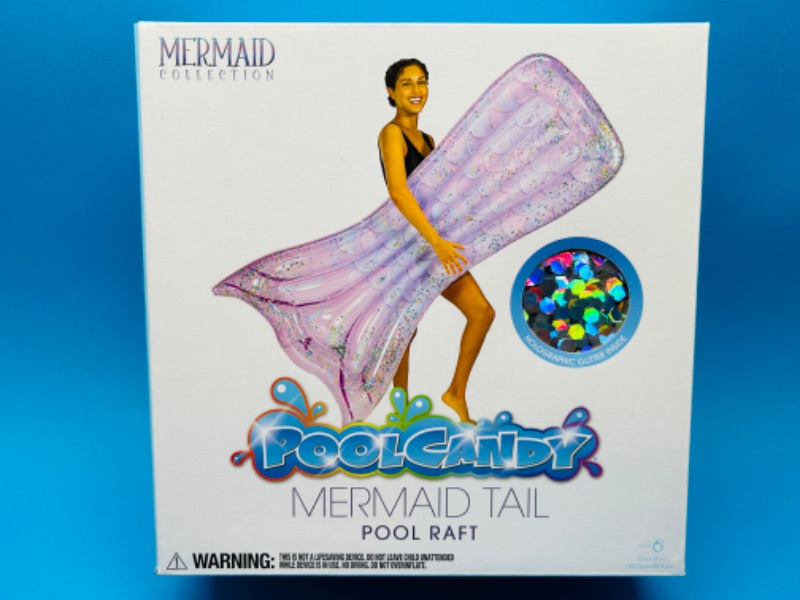 Photo 1 of 625955… Poolcandy glittering mermaid tail pool raft 6 feet long 