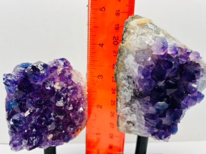 Photo 5 of 626030…2  amethyst crystal rocks  on stand - height includes display stands 5 and 3”