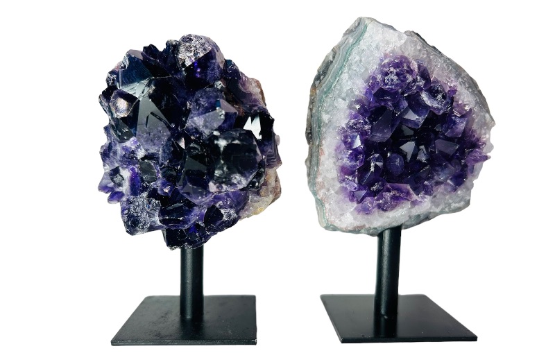 Photo 1 of 626031…2  amethyst crystal rocks  on stand - height includes display stands 3.5 and 4”