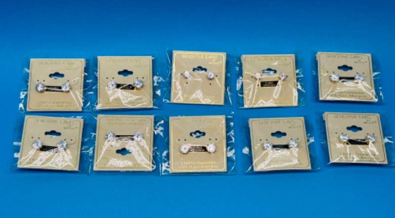 Photo 1 of 626113…10 pairs of sensitive ears hypoallergenic pierced earrings -all the same - cubic zirconia 