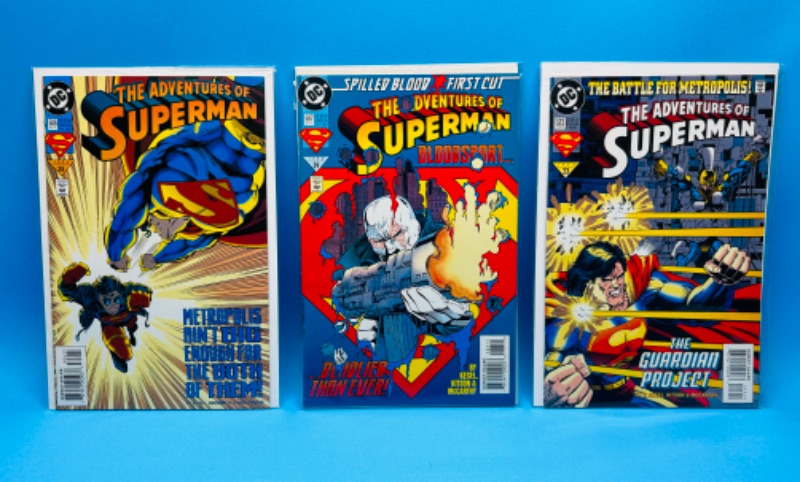 Photo 1 of 626186… 3 Superman comics in plastic sleeves 