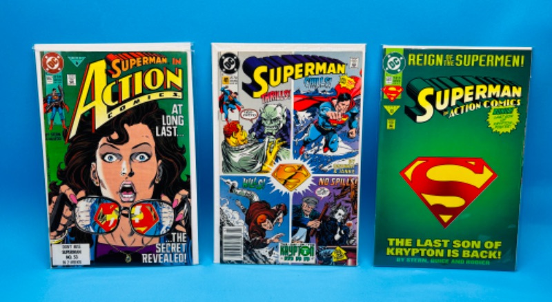 Photo 1 of 626187… 3 Superman comics in plastic sleeves 