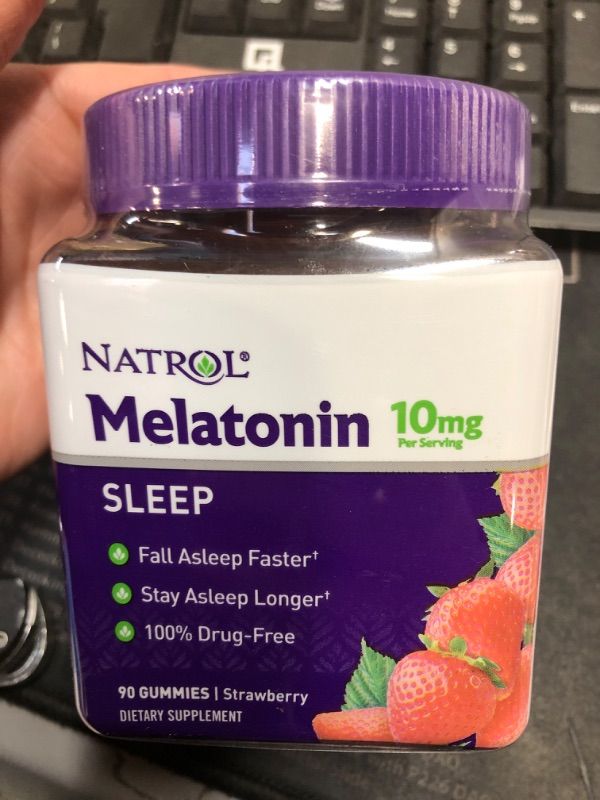 Photo 1 of Natrol Melatonin 10mg, Dietary Supplement for Restful Sleep, 90 Strawberry-Flavored Gummies, 45 Day Supply 10mg 90 Count (Pack of 1) exp 01/2024