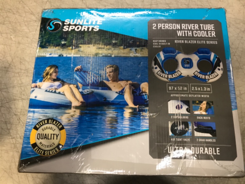 Photo 1 of 2023 New & Upgraded Sunlite Sports Heavy Duty River Tube Inflatable, Premium Water Float to Lounge Above Lake and River, Outdoor Water Raft Sport Fun, Recreational Use 6) Cool Blue 2-Person