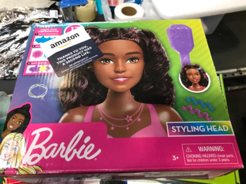 Photo 2 of Barbie Small Styling Head, Dark Brown Hair, 17-pieces, Pretend Play, Kids Toys for Ages 3 up by Just Play
