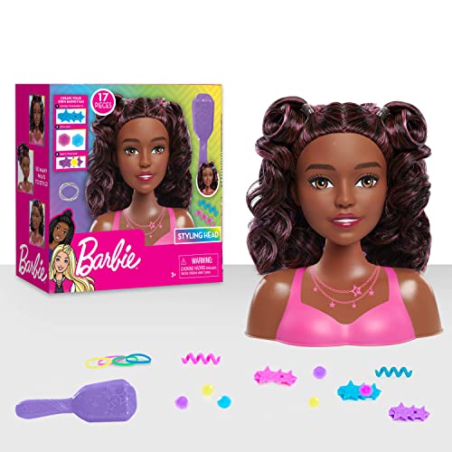 Photo 1 of Barbie Small Styling Head, Dark Brown Hair, 17-pieces, Pretend Play, Kids Toys for Ages 3 up by Just Play
