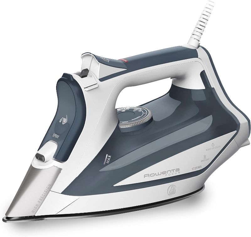 Photo 1 of Rowenta Focus Stainless Steel Soleplate Steam Iron for Clothes 400 Microsteam Holes, Cotton, Wool, Poly, Silk, Linen, Nylon 1725 Watts Portable, Ironing, Garment Steamer DW5280
