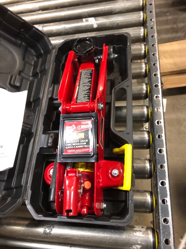 Photo 2 of BIG RED T820014S Torin Hydraulic Trolley Service/Floor Jack with Blow Mold Carrying Storage Case, 1.5 Ton (3,000 lb) Capacity, Red RED 1.5 Ton (3,000 lb)