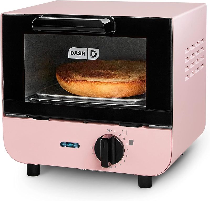Photo 1 of DASH Mini Toaster Oven Cooker for Bread, Bagels, Cookies, Pizza, Paninis & More with Baking Tray, Rack, Auto Shut Off Feature - Pink

