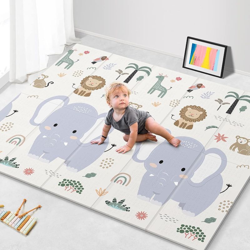 Photo 1 of 79x71 Foldable Play Mat for Baby, Extra Large Non-Toxic Tummy Time and Crawling Mat, Thick Foam Play Mat, Reversible Portable Baby Floor Mat for Infant, Toddler
