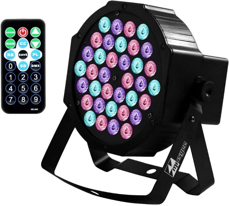 Photo 1 of Missyee 36 RGB LED DJ Stage Uplight -DMX Control Sound Activated with Remote Control and 9 Modes LED for Wedding, Events, Christmas and Halloween Music Disco Party -R&D in USA-1 Pack
