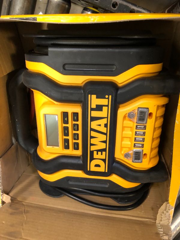 Photo 2 of DEWALT DXAEPS14 1600 Peak Battery Amp 12V Automotive Jump Starter/Power Station with 500 Watt AC Power Inverter, 120 PSI Digital Compressor, and USB Power , Yellow