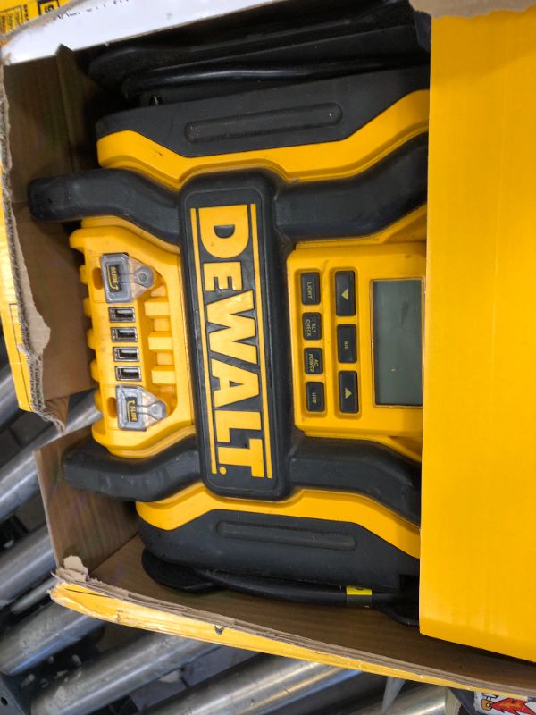 Photo 2 of DEWALT DXAEPS14 1600 Peak Battery Amp 12V Automotive Jump Starter/Power Station with 500 Watt AC Power Inverter, 120 PSI Digital Compressor, and USB Power , Yellow