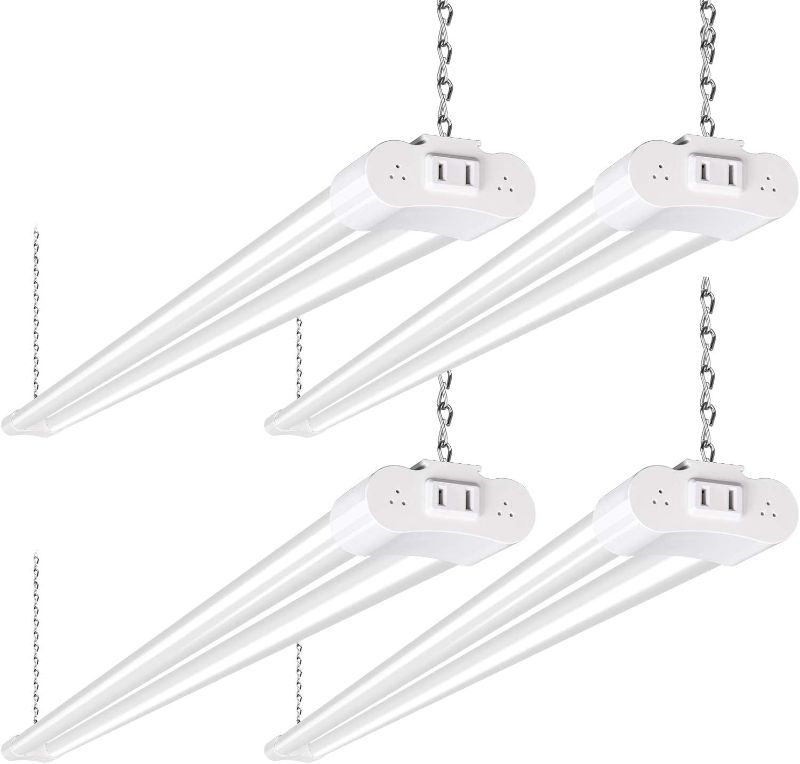 Photo 1 of 4 Pack 4FT LED Shop Light Linkable, 4400lm, 42w(250w Equivalent), 5000K Utility Shop Lights, Hanging or Flush Mount, with Power Cord and On/Off Switch (Sold Exclusively by Weize, Other are Scammers)
