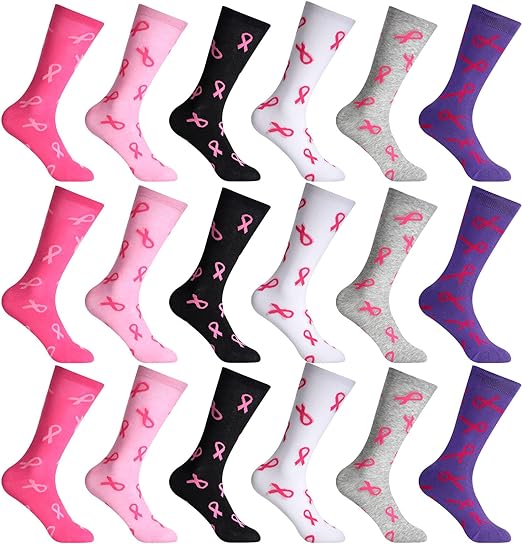 Photo 1 of Hercicy 18 Pairs Breast Cancer Socks Bulk Pink Ribbon Socks for Women Breast Cancer Awareness for Cancer Survivor Girls Teams
