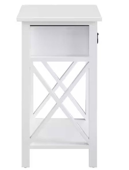 Photo 1 of 12 in. White Rectangle Wood End Table with Drawer and Shelf Solid Narrow Side Table For Bedrooms Ideal For Small Spaces
