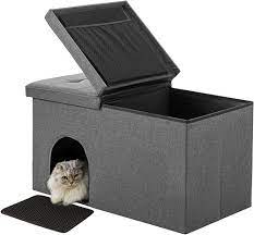 Photo 1 of Dr.Futon Cat Litter Box Enclosure Hidden Furniture Ottoman with Lid Dog Proof Cat Litter Box with Litter Mat and Odor Control Filter, XLarge(36"x19.6"x19.6"), Dark Grey
