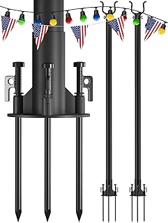 Photo 1 of addlon 2 Pcs String Light Poles Pro 10ft, Harder Outdoor Poles with Hooks for Hanging String Lights for Patio, Garden, Wedding, Parties - Polish Black
