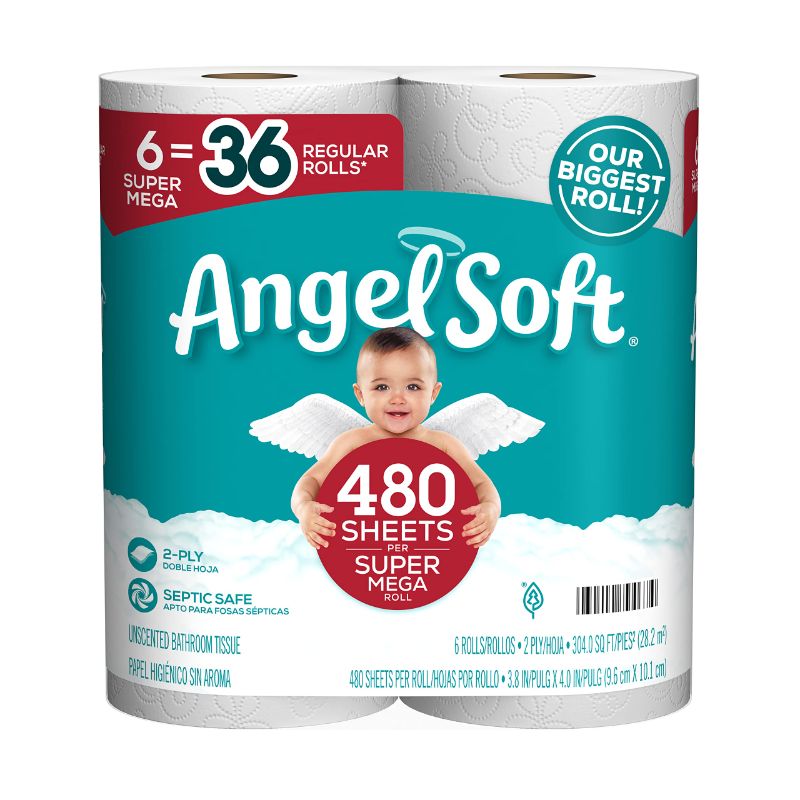 Photo 1 of Angel Soft Super Mega Toilet Paper, 6 Super Mega Rolls