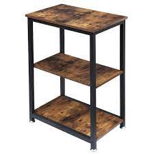 Photo 1 of 3-TierDeep Brown Side Table?Rectangle Stable Open Book Shelves with Metal Frames, End table?13.8"W x 21.6"D x 30"H
