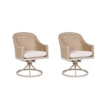 Photo 1 of allen + roth Riverpointe Set of 2 Woven Brown Steel Frame Swivel Dining Chair(s) with Tan Cushioned Seat
