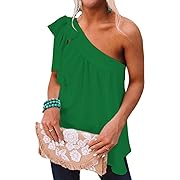 Photo 1 of Guteidee Womens One Shoulder Tops Casual Tie Bow Knot Sleeveless Blouse Tunic Shirts - Color Green, Size M
