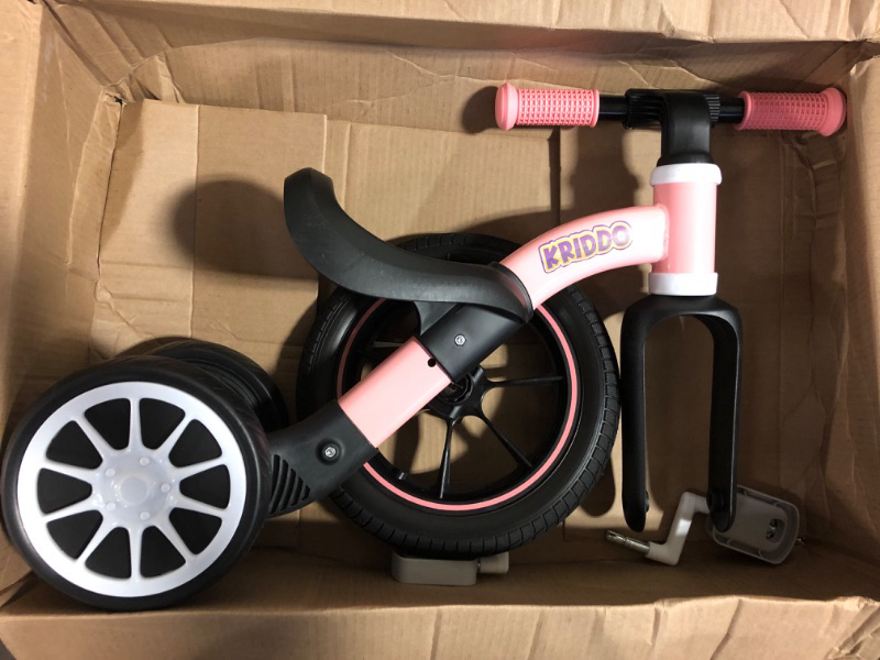 Photo 2 of KRIDDO 3-in-1 Kids Tricycles Age 2-3, Toddler Bike with Big Front Wheel, Convertible Trike and Bicycle for Boys Girls 18 Month to 3 Years, Removable Pedals for Push and Ride Fun, Pink