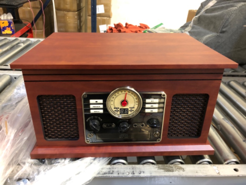 Photo 1 of Victrola Nostalgic 6-in-1 Bluetooth Record Player & Multimedia Center with Built-in Speakers - 3-Speed Turntable, CD & Cassette Player, FM Radio | Wireless Music Streaming | Mahogany Mahogany Entertainment Center