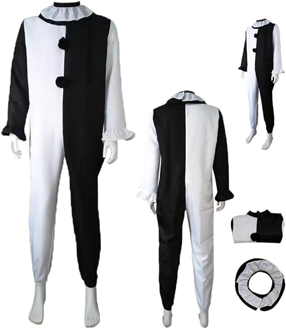 Photo 1 of ACEOROWO Movies Cosplay Costume Clown Black White killer Outfit Jumpsuit Suit Halloween Full Set -- Size XL
