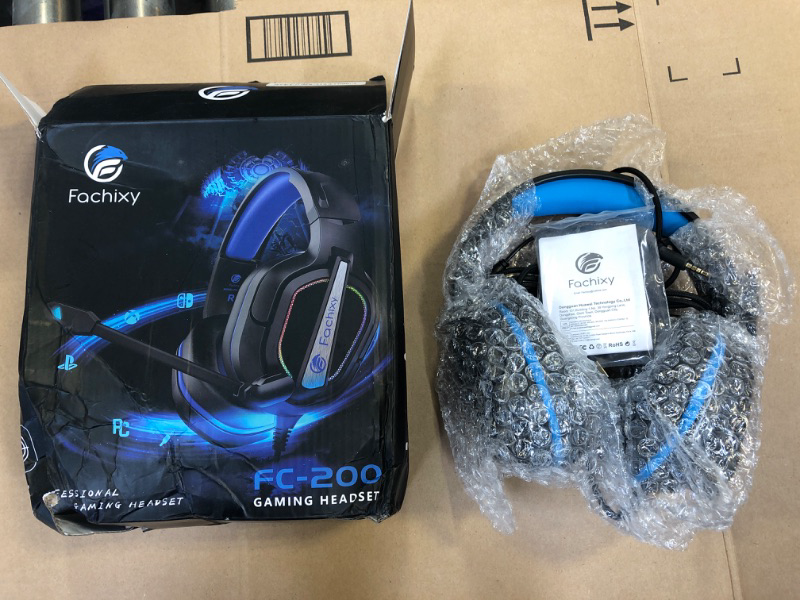 Photo 2 of Fachixy [2023 New FC200 Gaming Headset for PS4/PS5/PC/Xbox One, Noise Canceling Headset with Stereo Microphone Sound, Computer Headset with 3.5mm Jack & RGB Light Blue