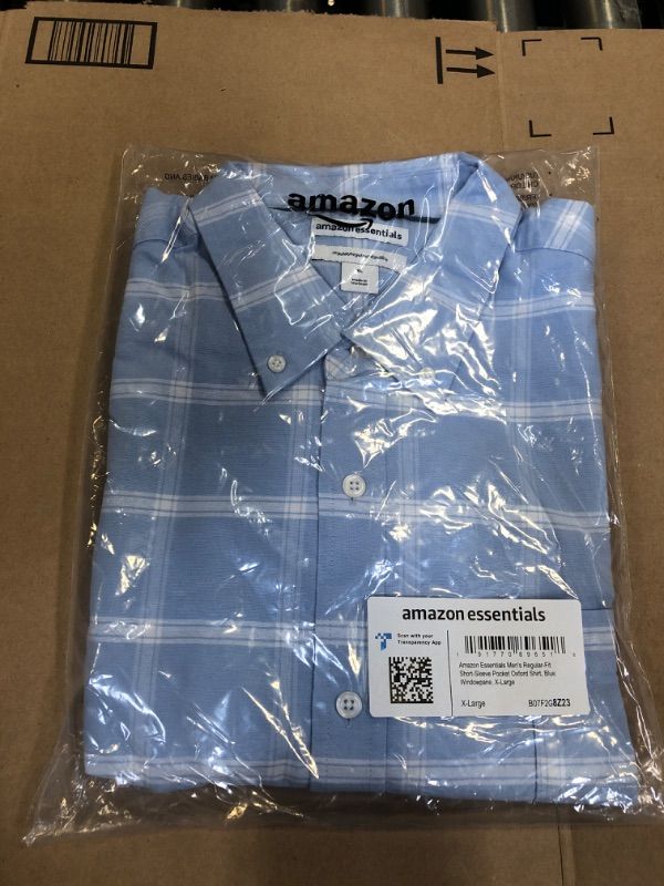 Photo 1 of Amazon Essentials Men's Regular-Fit Short-Sleeve Pocket Oxford Shirt X-Large Blue Windowpane