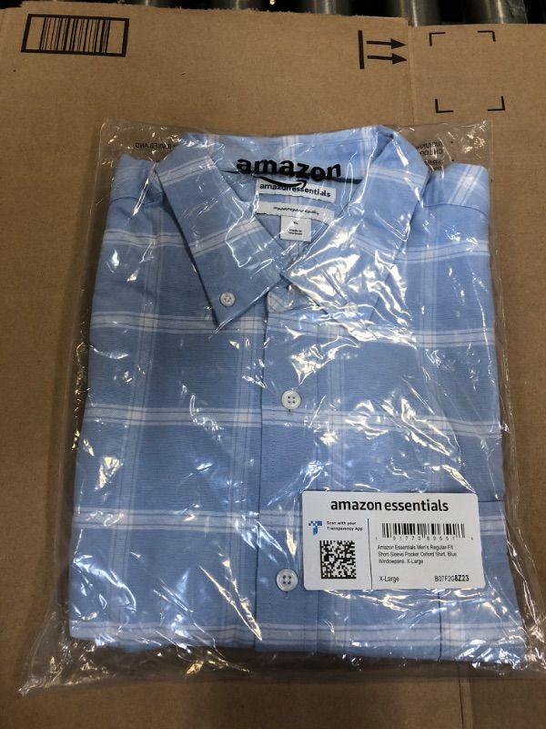 Photo 2 of Amazon Essentials Men's Regular-Fit Short-Sleeve Pocket Oxford Shirt X-Large Blue Windowpane