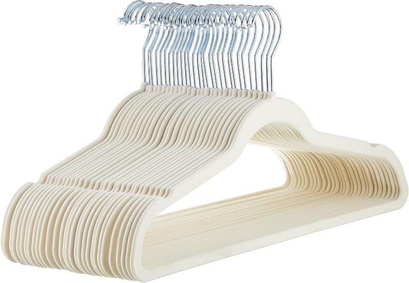 Photo 1 of Amazon Basics Slim, Velvet, Non-Slip Suit Clothes Hangers, Ivory/Silver - Pack of 30
