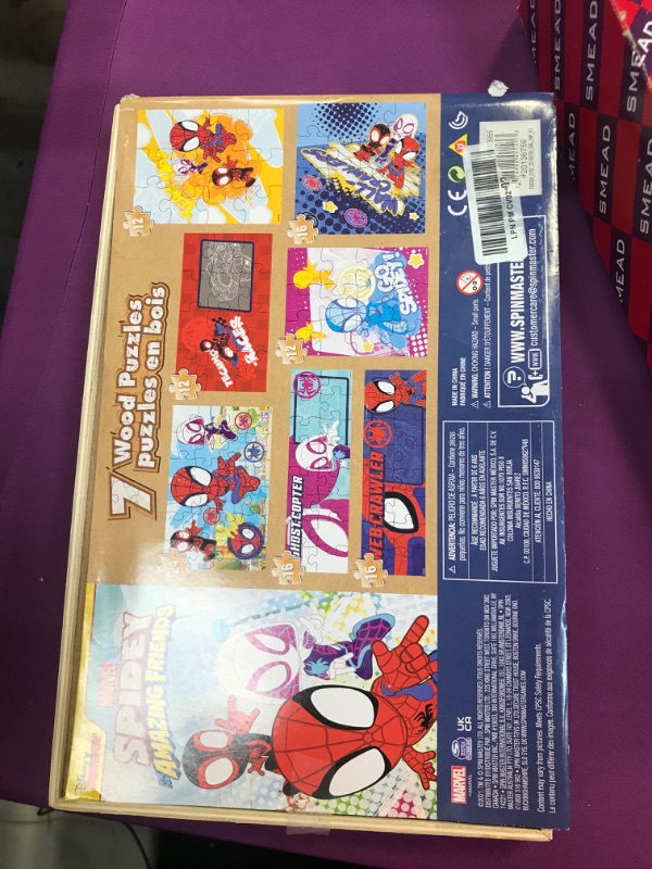 Photo 2 of Marvel Spidey and his Amazing Friends 7 Wood Jigsaw Puzzles with Sliding Wood Storage Box- Spidey and his Amazing Friends Toys for Kids Ages 4+ Spiderman & Friends