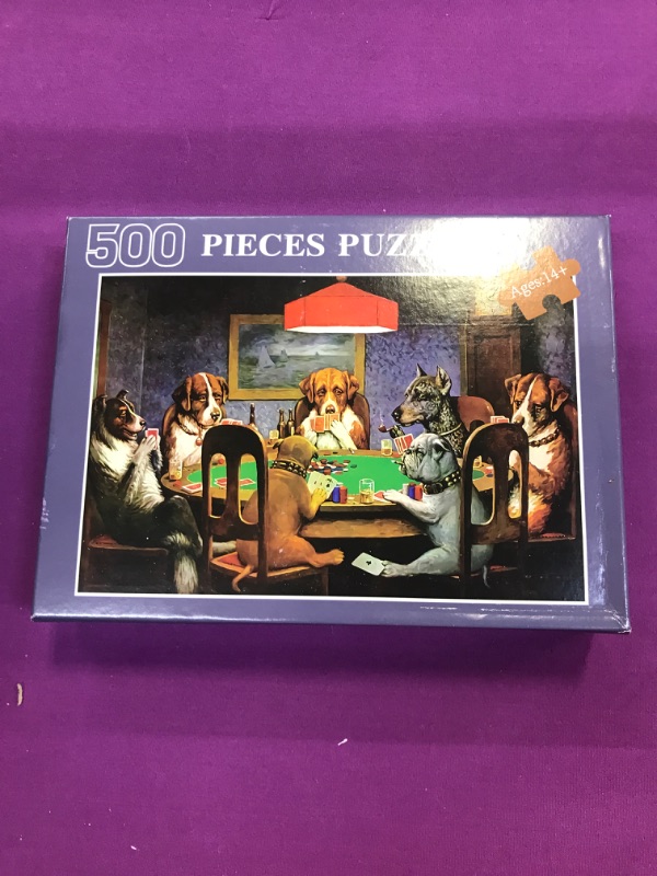 Photo 2 of 500-Piece Jigsaw Puzzle Puzzle for Adult Children, Dogs Playing Poker, Educational Game Family Decoration Puzzle