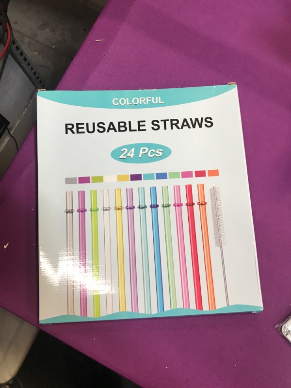 Photo 2 of 24 PCS, Reusable Straws with 4 Brushes, 10.5" Long Tritan Hard Plastic Straws, 12 Colors Translucent Replacement Drinking Straws for 16OZ-32 OZ Tumblers, Cups, Jars, Stanley, YETI, Starbucks, BPA Free
