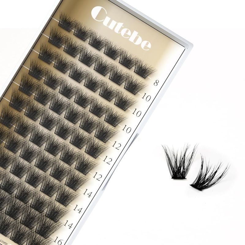 Photo 1 of  Cutebe Lash Clusters 72 Pcs Individual Lashes D Curl Mix 8-16mm Cluster Lashes Natural Look False Eyelashes Super Thin Band Reusable Soft DIY Lash Extension at Home 