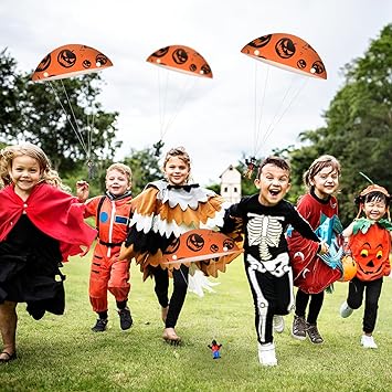 Photo 1 of 4 Pack Mini Halloween Parachute Toys, Outdoor Children's Character Paratroopers Flying Toys for Kids Party Favor (Halloween)  2 packs=8 pcs